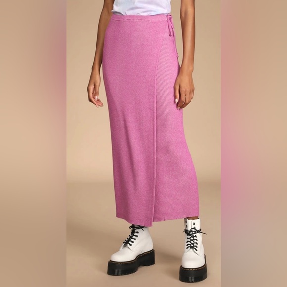 Free people Borderline Pink Ribbed Knit Wrap Midi Skirt - Picture 1 of 8